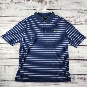 Masters Collection Golf Polo Shirt Men L Navy Pink Stripe Augusta Logo Cotton